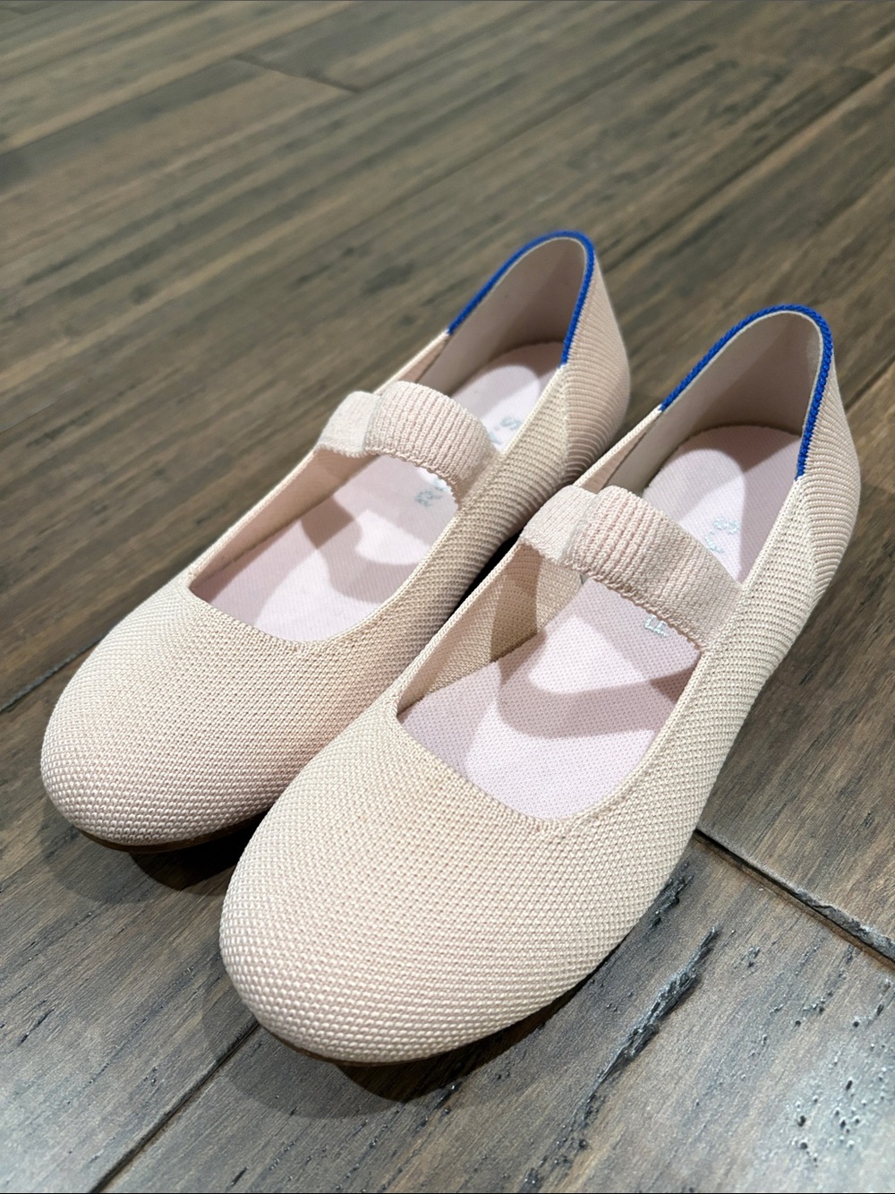 ROTHYS Ballerina Pink Knit Mary Jane Flats with Blue Trim